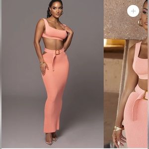 JLUXLABEL PEACH NIKOLE RIBBED SKIRT SET | Size: Large | Color: Peach
